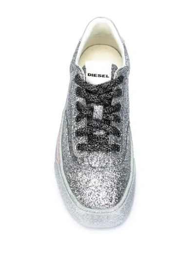 Shop Diesel Low Glitter Sneakers In Silver