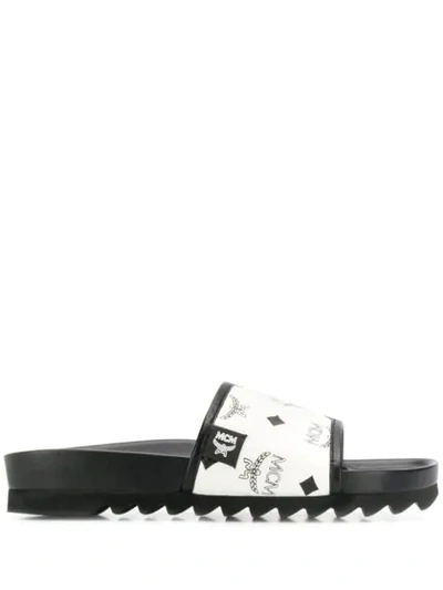 Shop Mcm Logo Print Slides In White