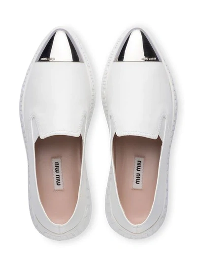 Shop Miu Miu Nappa Leather Slip-on Sneakers In White