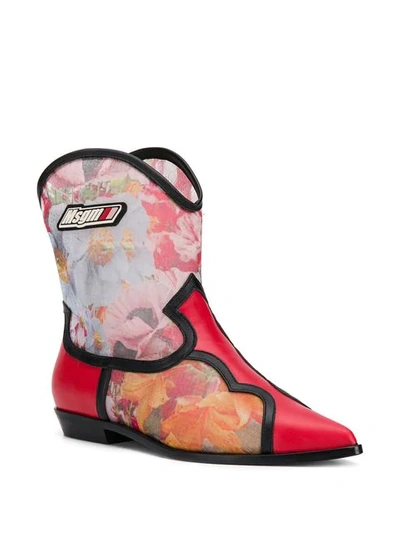 Shop Msgm Stamped Cowboy Boots In Red