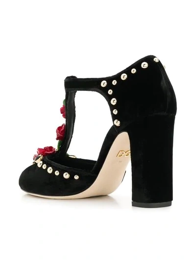 Shop Dolce & Gabbana Embroidered T-straps Pumps In Black