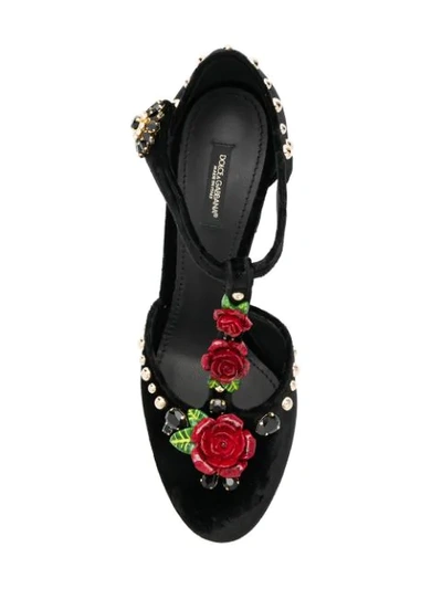 Shop Dolce & Gabbana Embroidered T-straps Pumps In Black