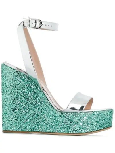 Shop Giuseppe Zanotti Glitter Wedge Sandals In Silver