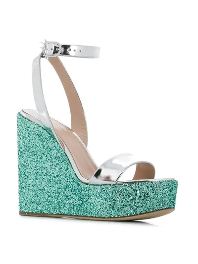 Shop Giuseppe Zanotti Glitter Wedge Sandals In Silver