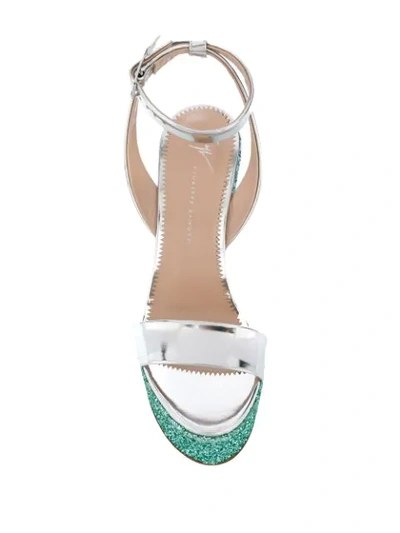 Shop Giuseppe Zanotti Glitter Wedge Sandals In Silver