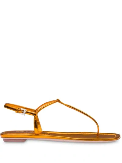 Shop Prada Metallic Thong Sandals - Gold