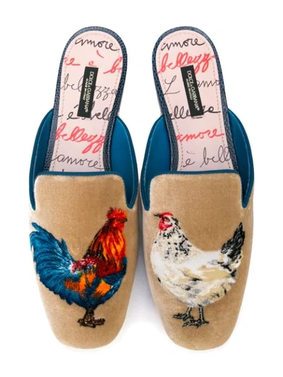 Shop Dolce & Gabbana Rooster Slippers In Neutrals