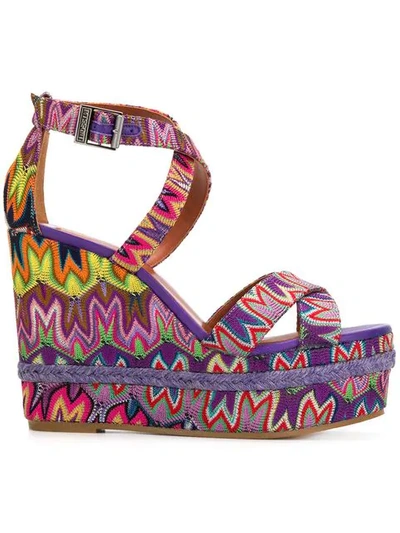 Shop Missoni Embroidered Wedged Sandals In Pink