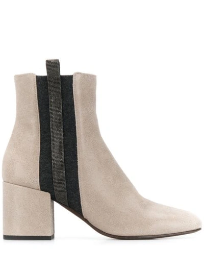 Shop Brunello Cucinelli Textured Ankle Boots In Grey