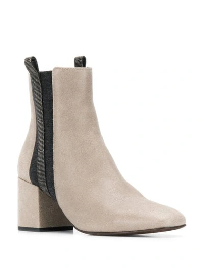 Shop Brunello Cucinelli Textured Ankle Boots In Grey