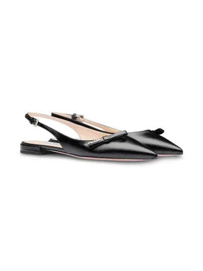 Shop Prada Patent Leather Ballerina Slingbacks In Black