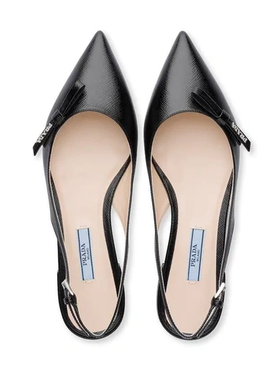 Shop Prada Patent Leather Ballerina Slingbacks In Black