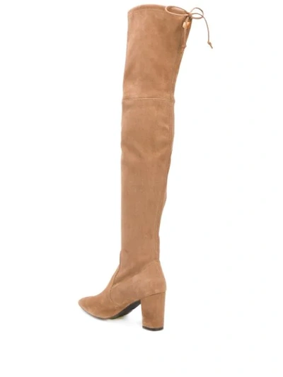 Shop Stuart Weitzman Lesley Pointed Tie Knee-high Boots In Neutrals