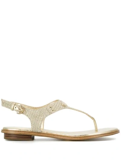 Shop Michael Michael Kors Mk Plate Embellished Sandals In Gold