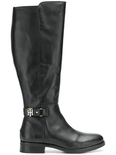 Shop Tommy Hilfiger Mid-calf Buckle Boots In Black