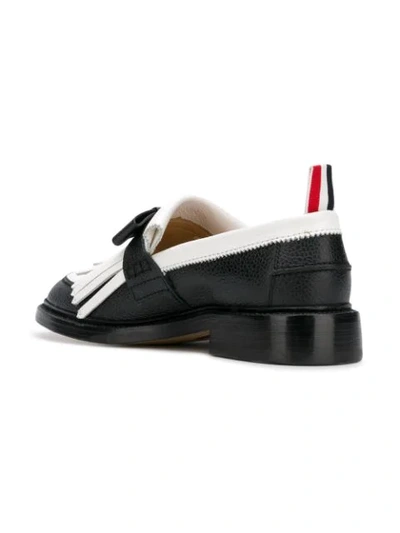 Shop Thom Browne Pebbled Leather Fringe Bow Loafer In Blue