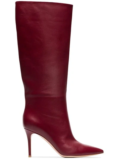 Shop Gianvito Rossi Burgundy Suzan 85 Leather Slouch Boots In Red