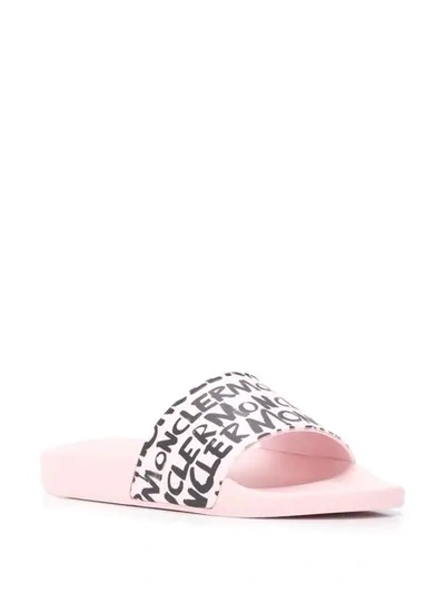 Shop Moncler Graffiti Logo Print Slide Sandals In Pink