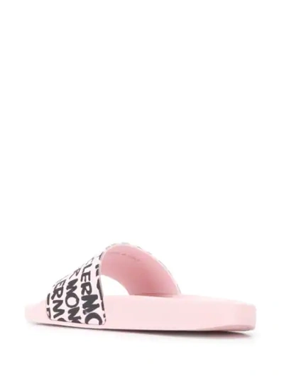 Shop Moncler Graffiti Logo Print Slide Sandals In Pink