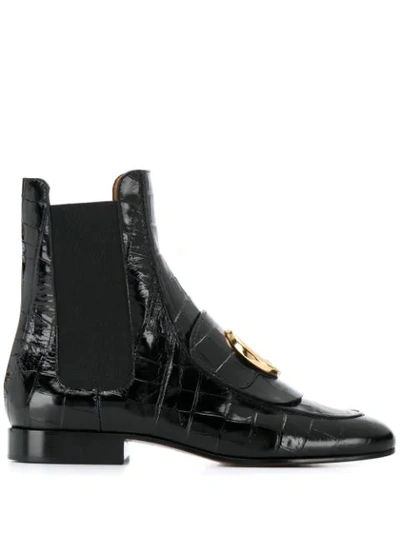 Shop Chloé Embossed C Chelsea Boots In Black