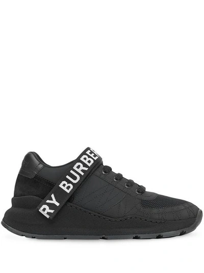 Shop Burberry Logo Detail Leather, Nubuck And Mesh Sneakers In Black