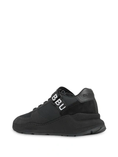 Shop Burberry Logo Detail Leather, Nubuck And Mesh Sneakers In Black