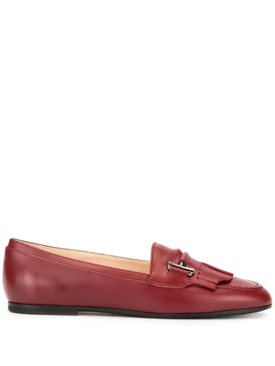 Shop Tod's Double T Fringed Loafers In Red