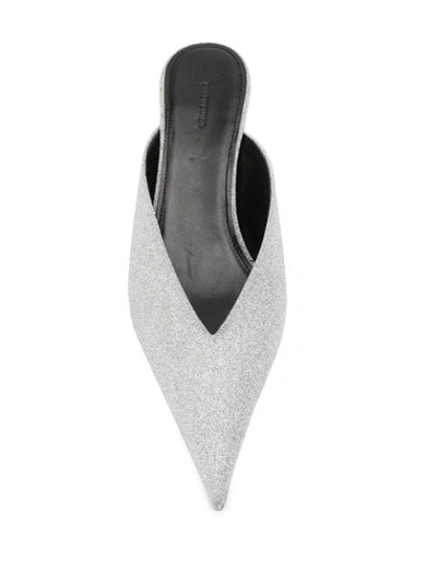 Shop Balenciaga Knife Glitter Mules In Silver