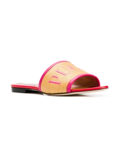 Shop Emilio Pucci Logo Embroidered Raffia Flat Sandals In Neutrals