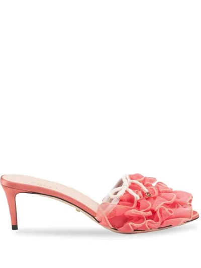 Shop Gucci Tulle Mules In Pink