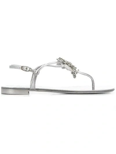 Shop Giuseppe Zanotti Embellished Butterfly Thong Sandals In Silver