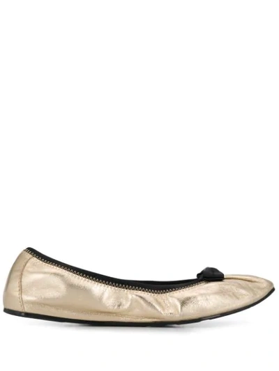 Shop Ferragamo Bow Detail Ballerina Flats In Gold
