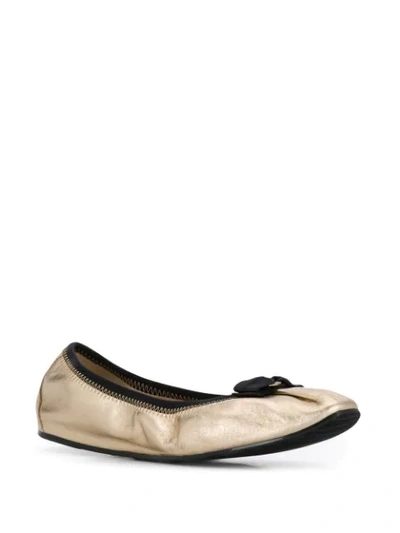 Shop Ferragamo Bow Detail Ballerina Flats In Gold
