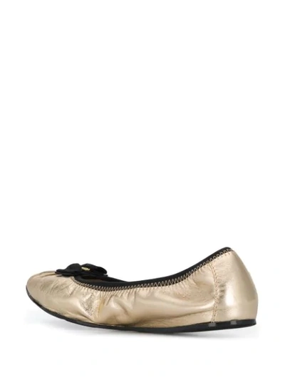 Shop Ferragamo Bow Detail Ballerina Flats In Gold