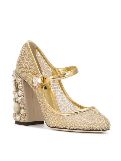 Shop Dolce & Gabbana Crystal-embellished Mary Janes In Gold