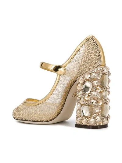 Shop Dolce & Gabbana Crystal-embellished Mary Janes In Gold