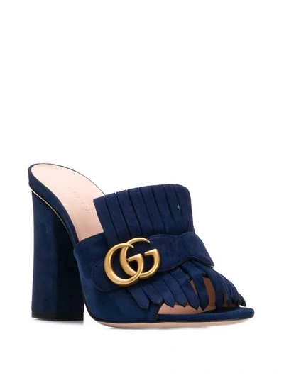 Shop Gucci Gg Logo Buckle Heeled Sandals In Blue