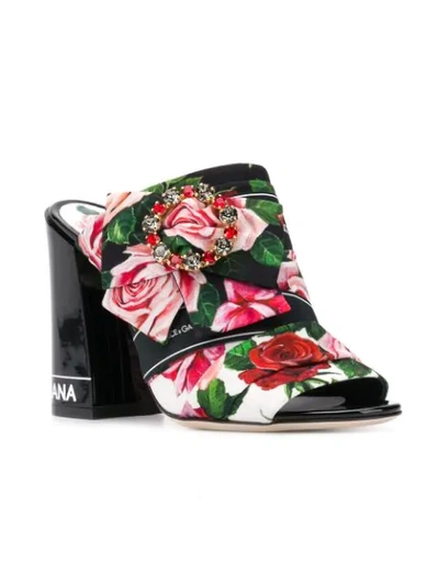 Shop Dolce & Gabbana Floral Print Mules In Black