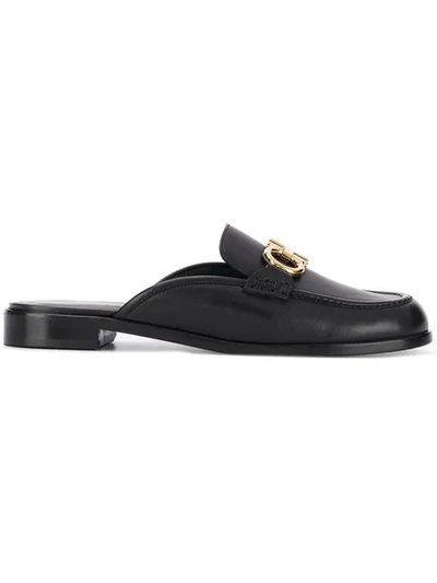 Shop Ferragamo Gancini Mule Slippers In Nero Chiaro