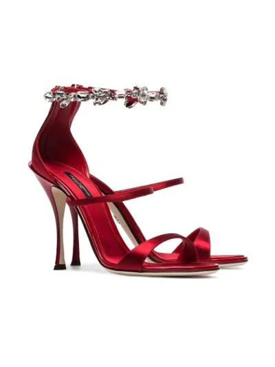 Shop Dolce & Gabbana Red 105 Crystal Embellished Satin Sandals