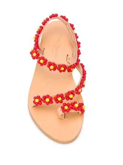 Shop Elina Linardaki Flower Beaded Sandals - Red