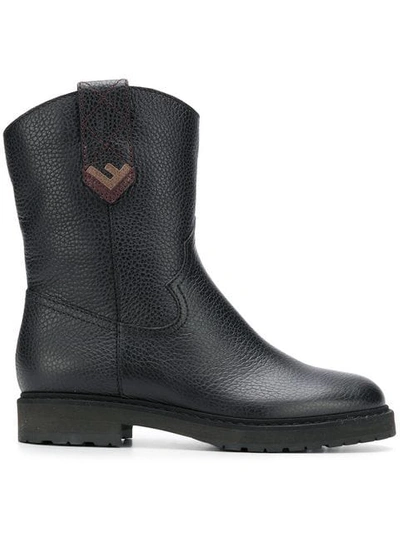 Shop Fendi Crossgrain Leather Boots In Brown