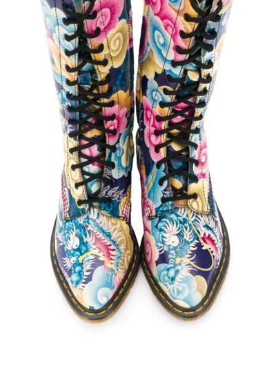 Pre-owned Yohji Yamamoto X Dr. Martens 2000s Japanese Print Combat Boots In Blue