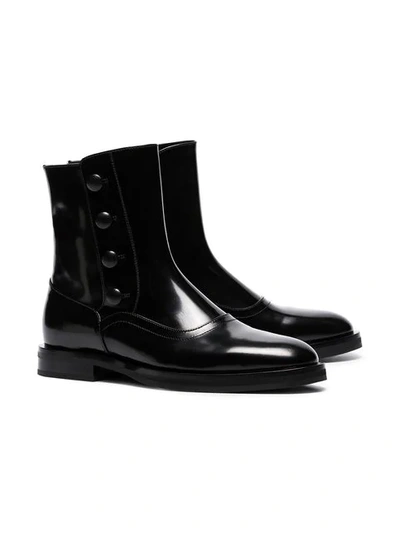 Shop Alexander Mcqueen Black Button-detail Leather Ankle Boots