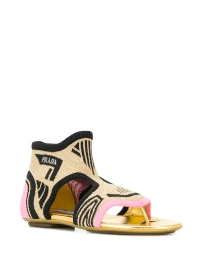 Shop Prada Sock Style Sandals In Gold