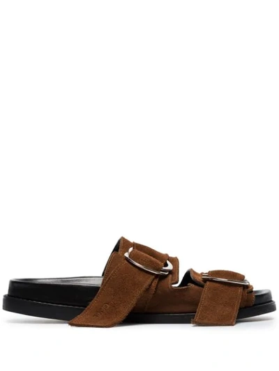 Shop Ganni Flat Dual Strap Sandals In Brown