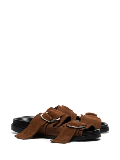 Shop Ganni Flat Dual Strap Sandals In Brown