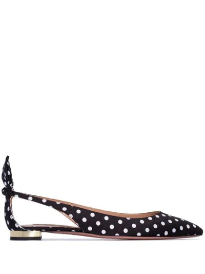 Shop Aquazzura Bow Tie Polka-dot Ballerina Shoes In Black