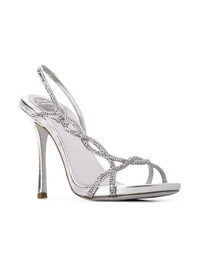 René Caovilla Crystal-embellished Metallic Slingback Sandals In Silver ...