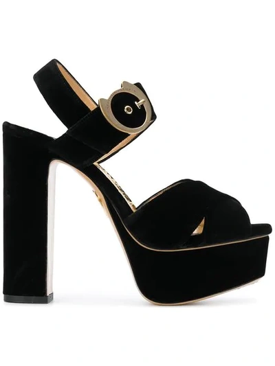 Shop Charlotte Olympia Velvet Platform Sandals In Black